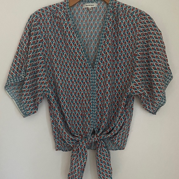 Max Studio Multicolor Patterned Tie-Front Blouse - Picture 1 of 4